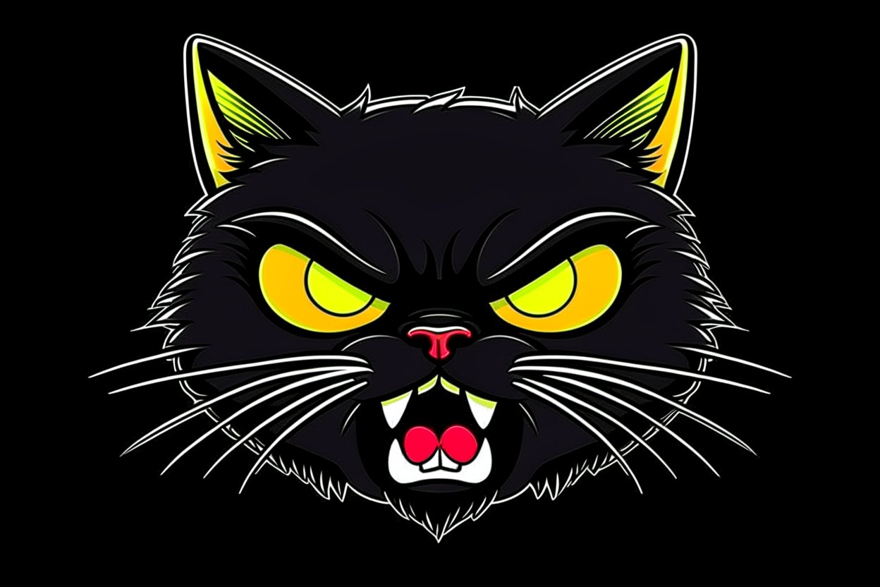 černá naštvaná kočka (styl kreslný film)