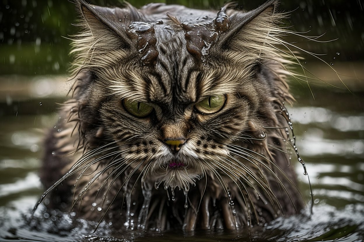 naštvaná kočka ve vodě