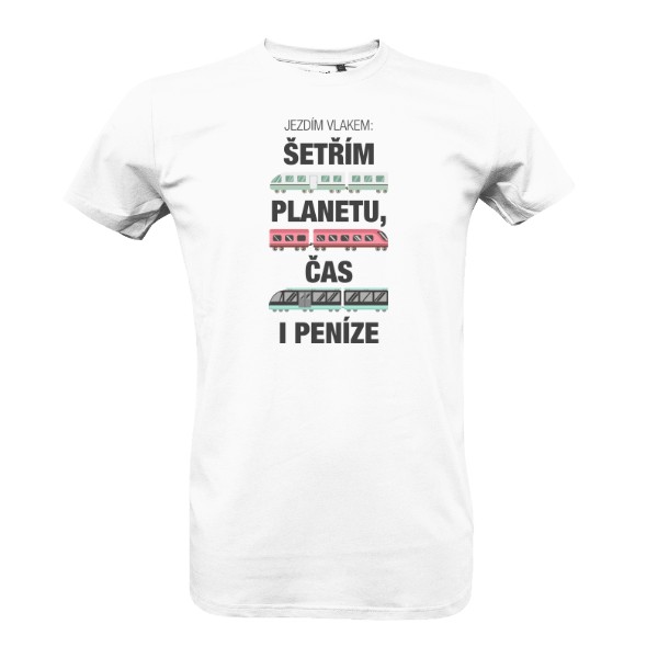 100% BIO triko "Jezdím vlakem" (bílé) - pánské