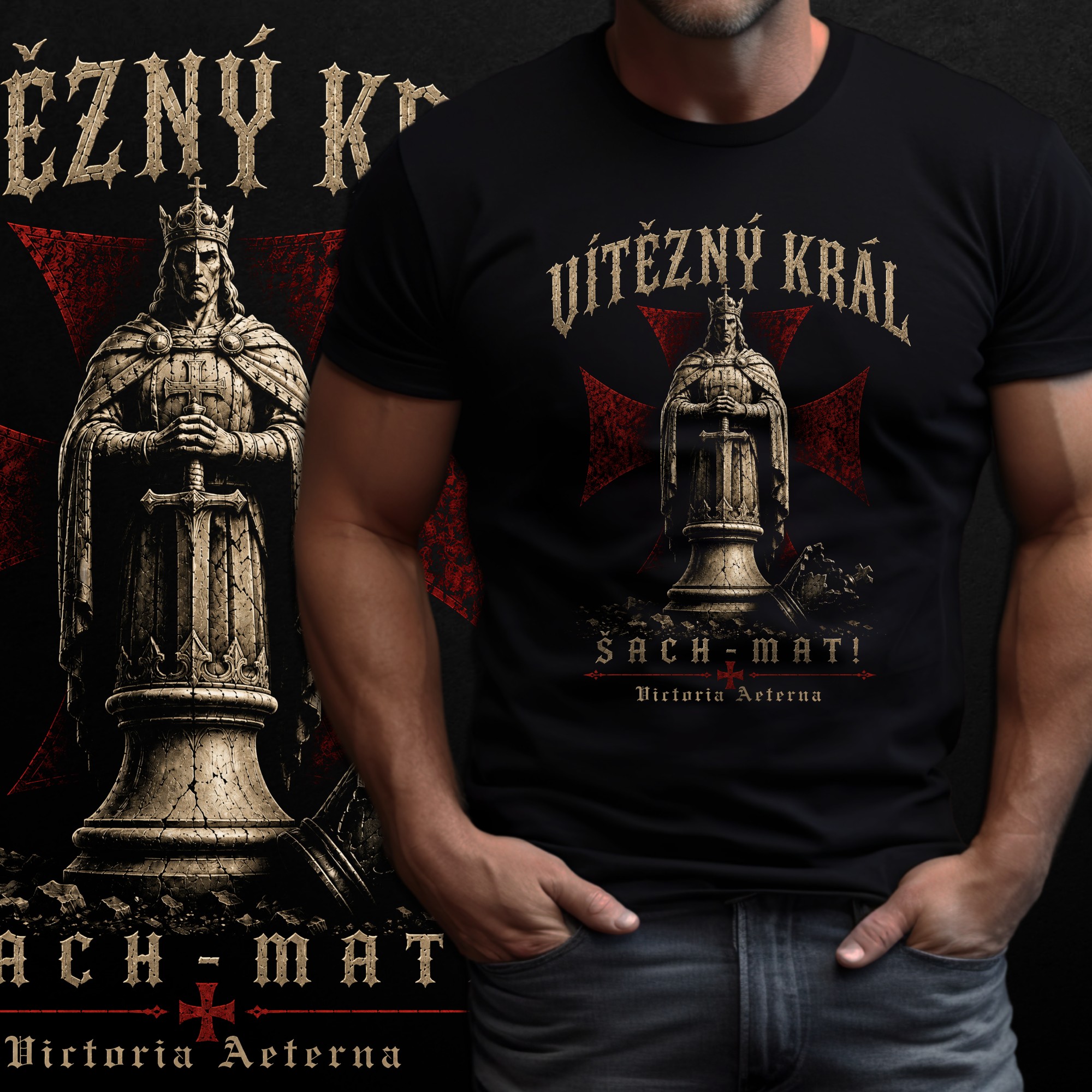 Tričko s potiskem Vítězný král - Šach Mat