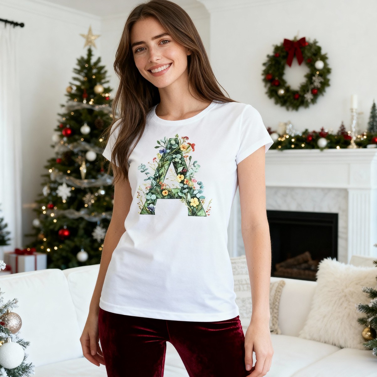 Hrnek malý bílý s potiskem Písmeno A květinové