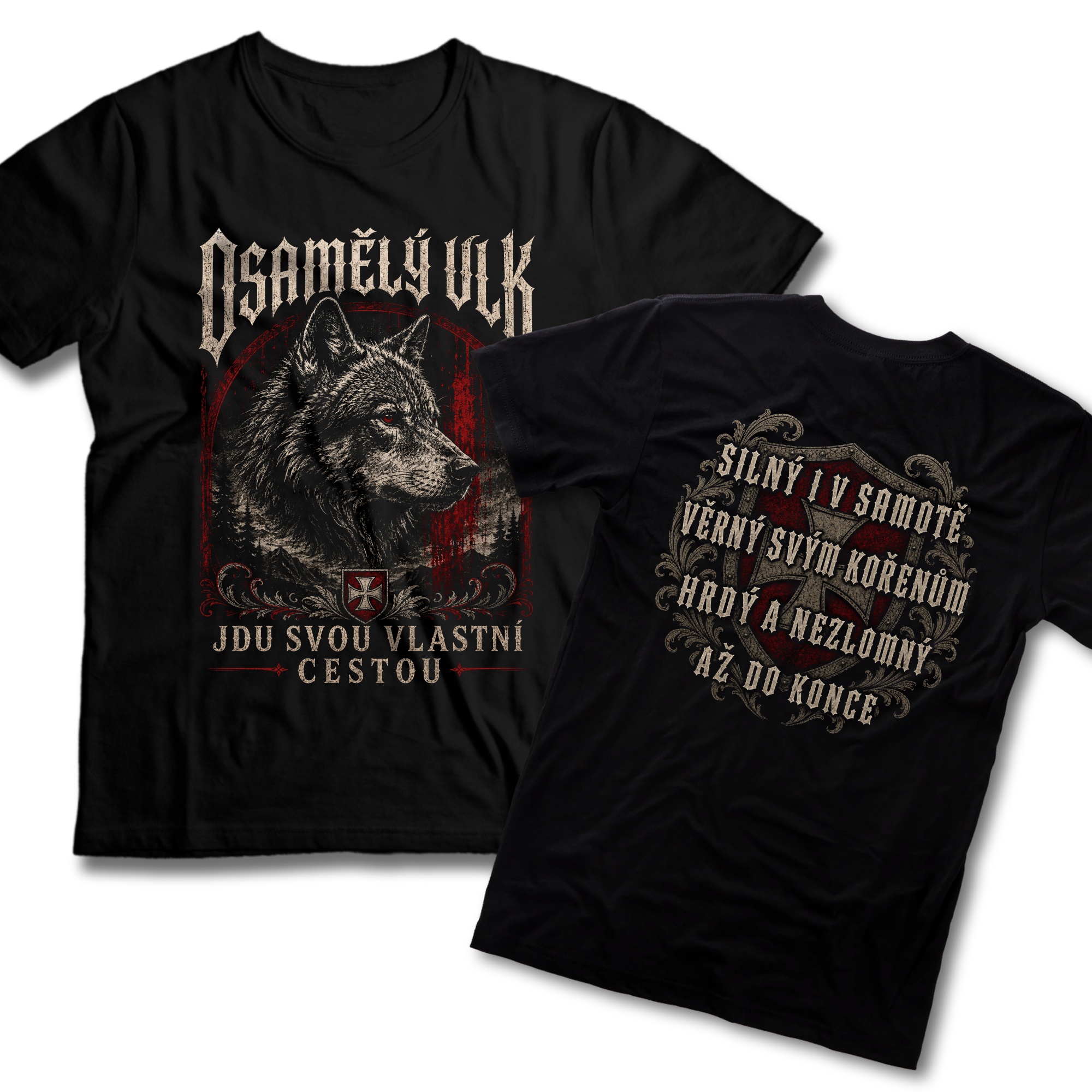 Tričko s potiskem Osamělý vlk - backprint - Silný i v samotě