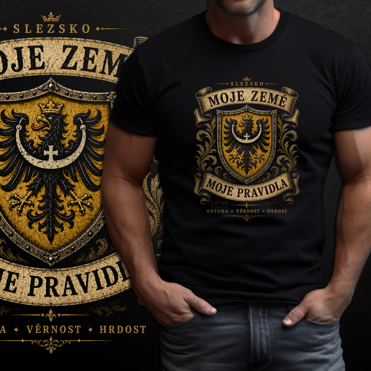 Tričko s potiskem Slezsko-Moje země - moje pravidla - pánské