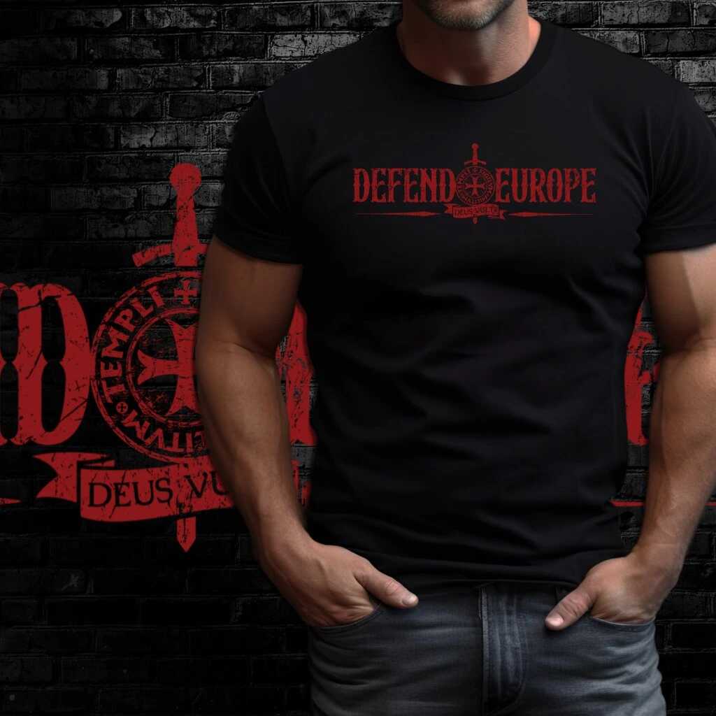 Tričko s potiskem Defend Europe-Deus Vult