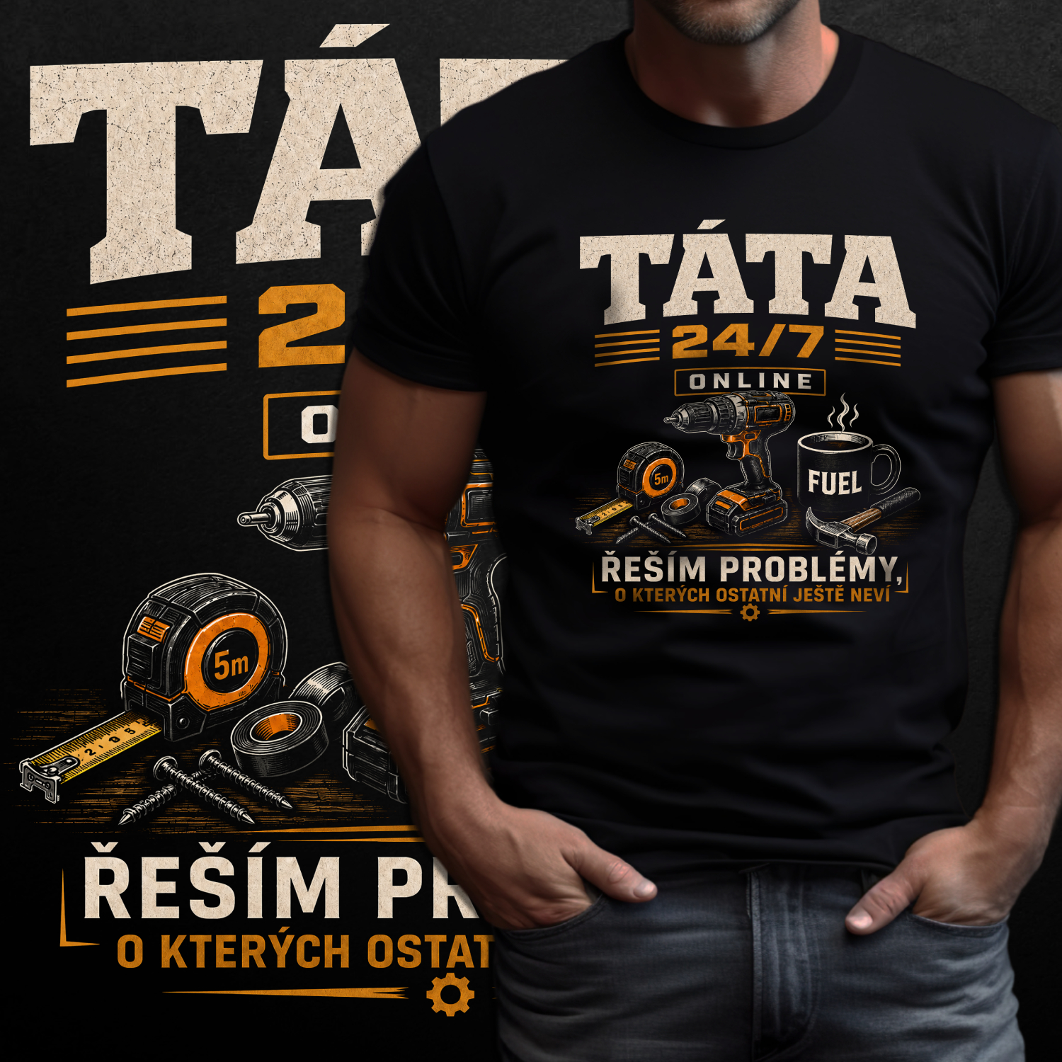 Tričko s potiskem Táta 24-7 Online – Řeším problémy