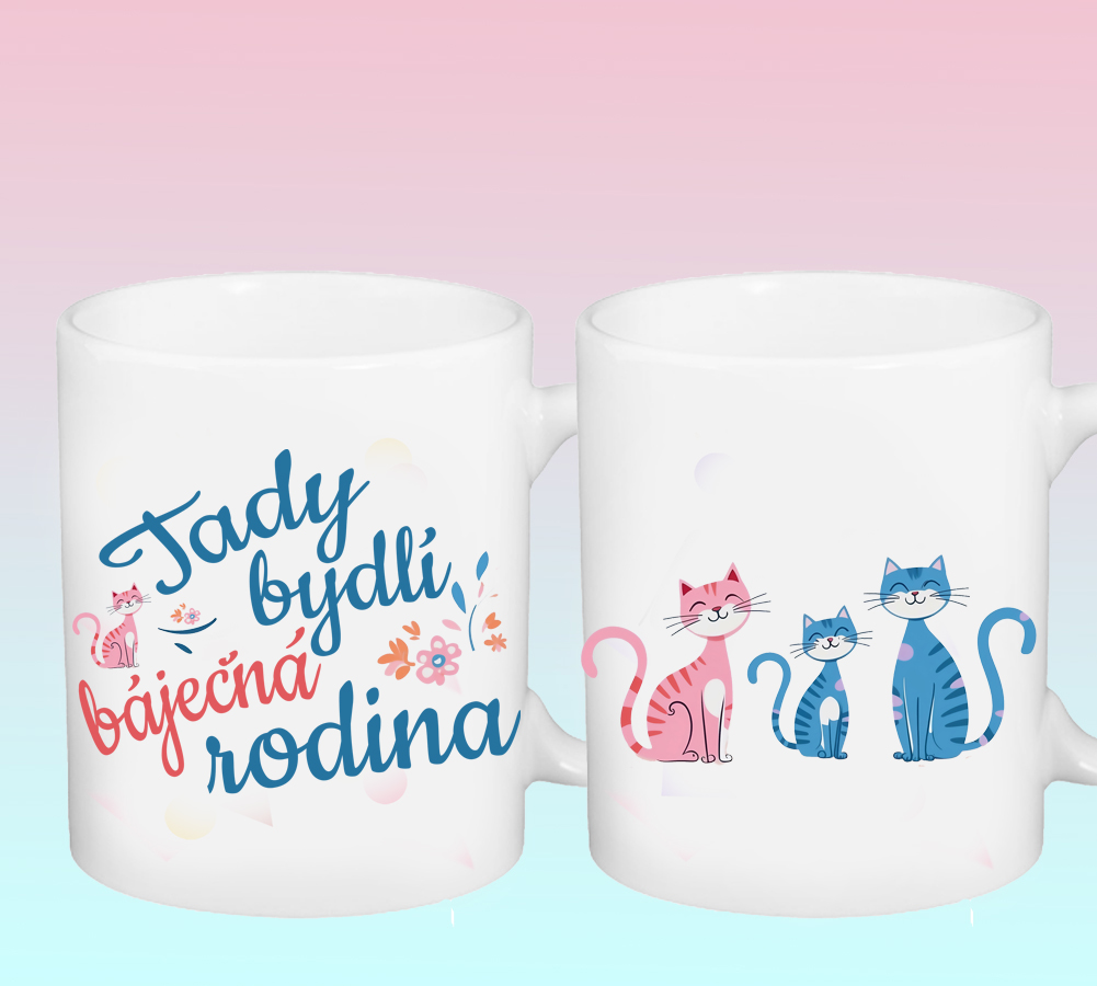 Hrnek malý bílý s potiskem Dárková sada tři kočky3