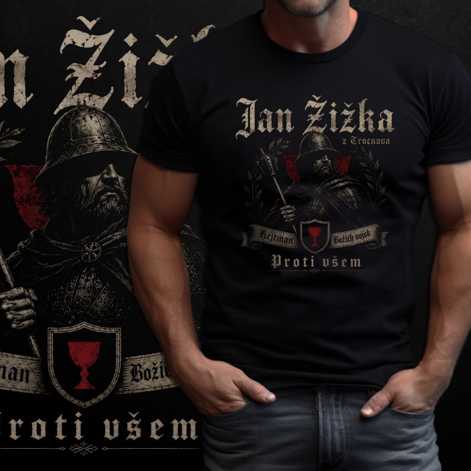 Tričko s potiskem Jan Žižka-Nepřátel se nelekejte - backprint