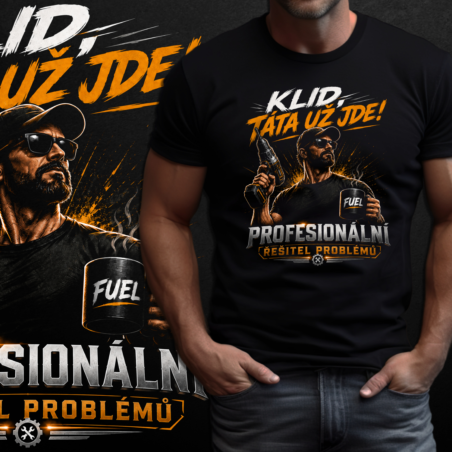Tričko s potiskem Klid-táta už jde! - Profesionální řešitel problémů