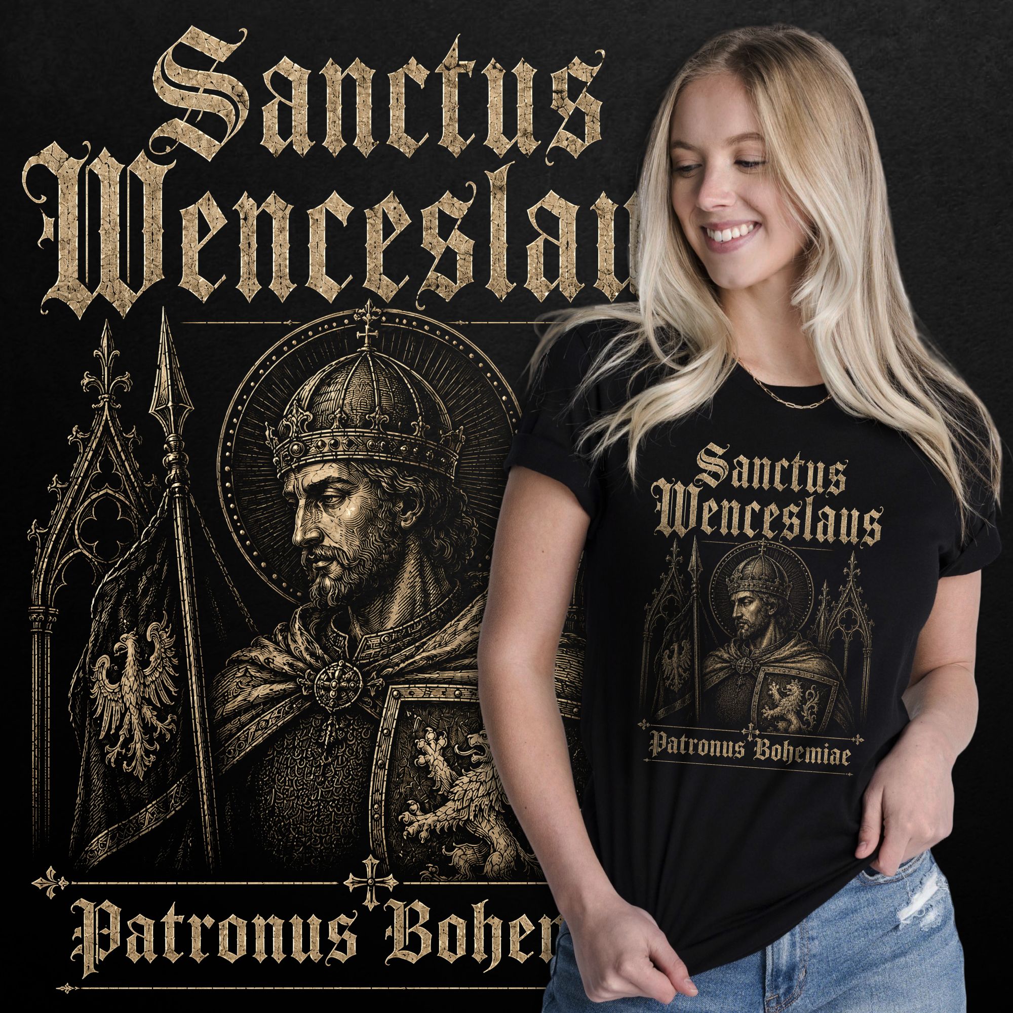 Tričko s potiskem Sanctus Wenceslaus - Patronus Bohemiae -dámské