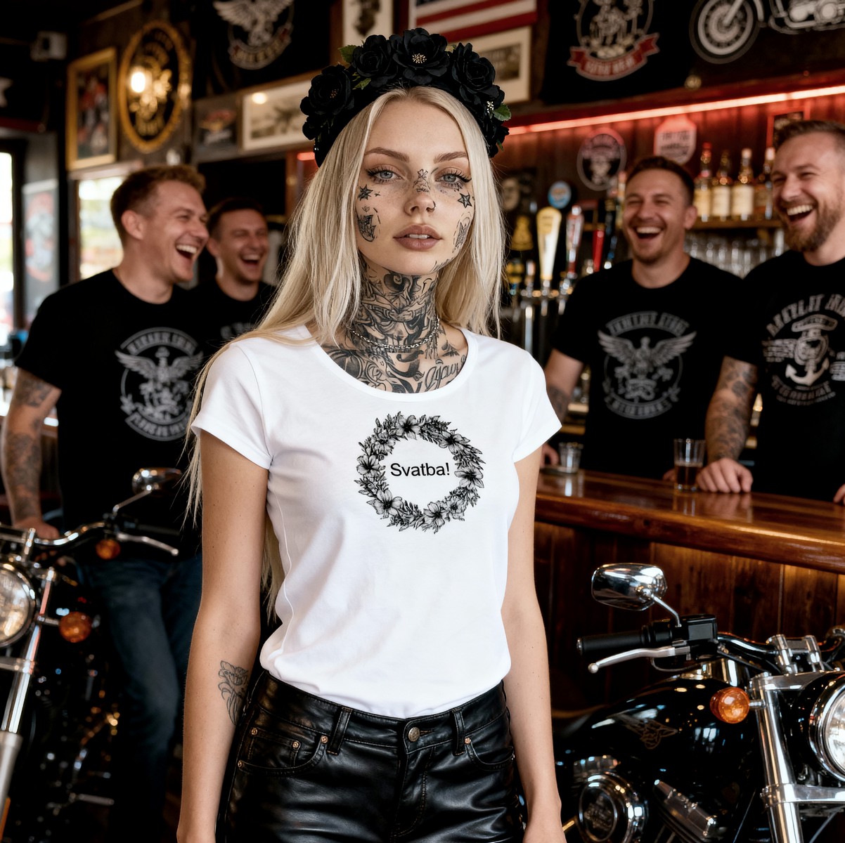 Tričko s potiskem Černobílý věneček svatba