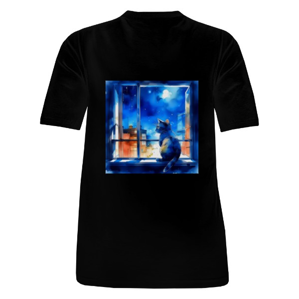 Kočička koukající se na noční město