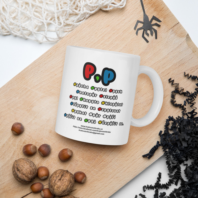 Hrnek malý bílý s potiskem Vyjmenovaná slova po P