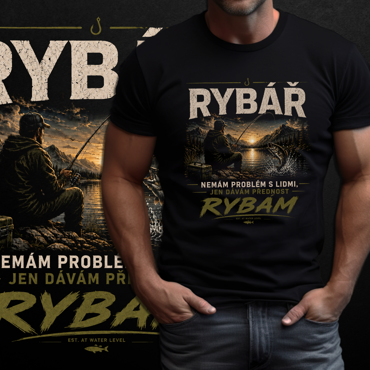 Tričko s potiskem Rybář - Nemám problém s lidmi-dávám přednost rybám