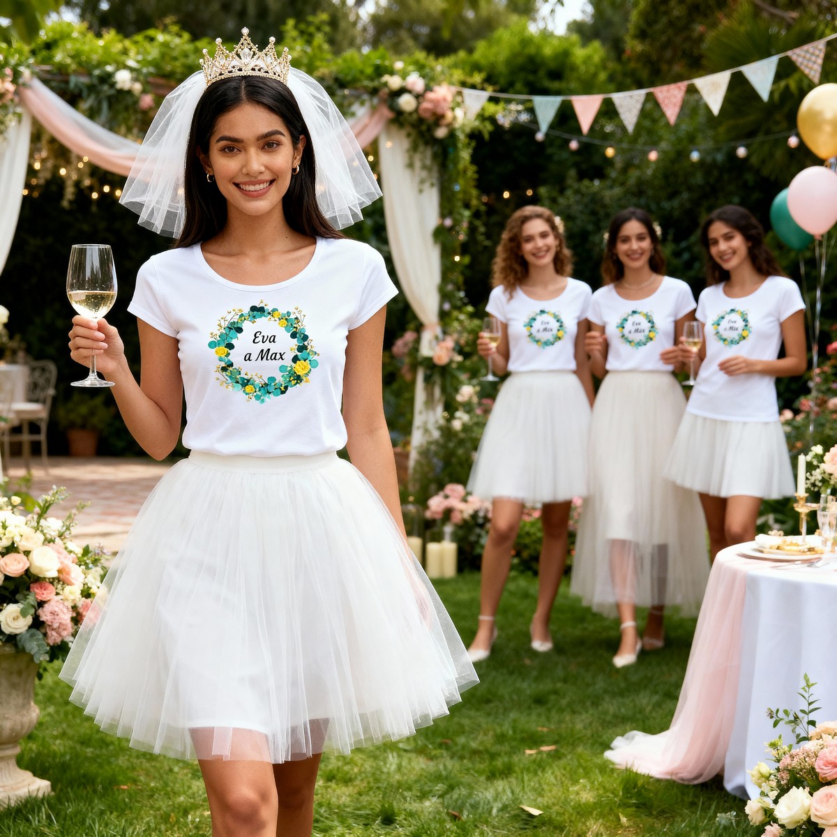 Tričko s potiskem Žluté růže a eukalyptus věneček svatba