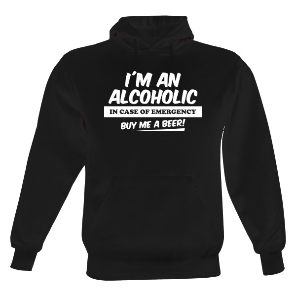Pánská mikina s kapucí Just Hoods s potiskem Alkoholik - bílý text