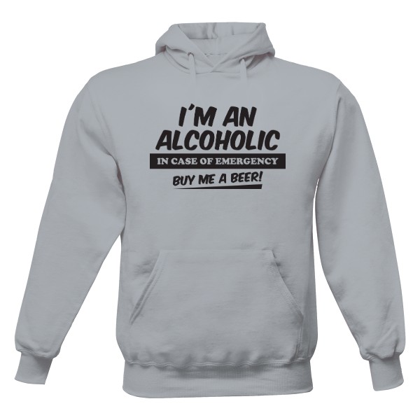 Pánská mikina s kapucí Just Hoods s potiskem Alkoholik - černý text