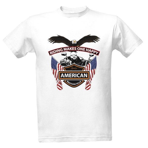 Americký motorkář s vlajkami a orlem