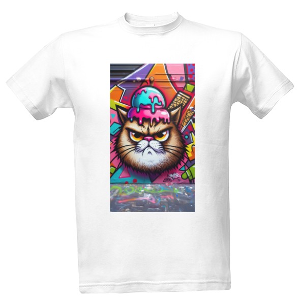 Tričko s potiskem Angry kitty with ice cream on its head 9