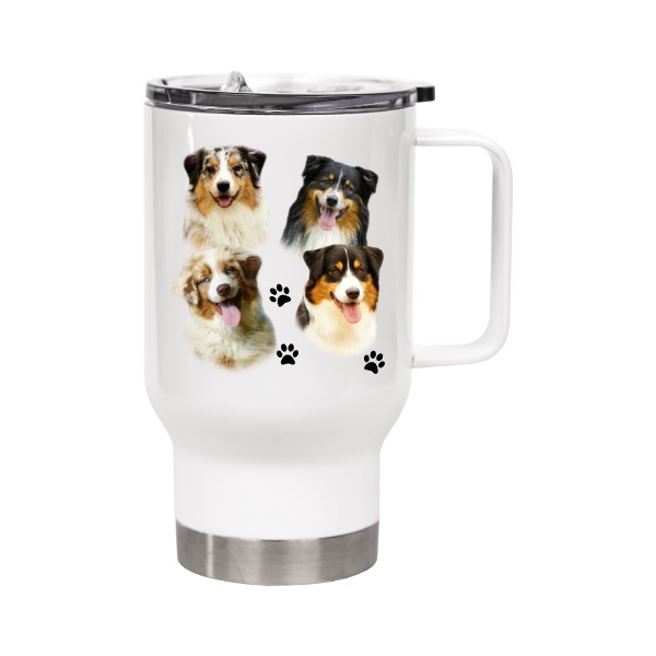 Cestovní termohrnek s uchem s potiskem Australský ovčák