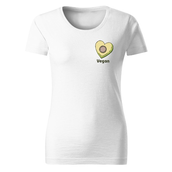 Avokádo, tvar srdce, nápis vegan, dámské tričko Organic slub