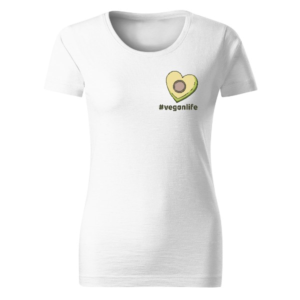 Avokádo, tvar srdce, #veganlife – dámské tričko Organic slub