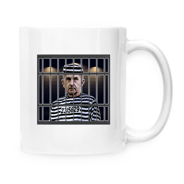Hrnek malý bílý s potiskem Babiš za mříže