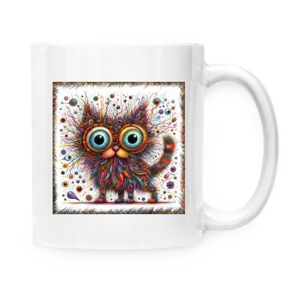 Hrnek malý bílý s potiskem Barevná exploze kočka