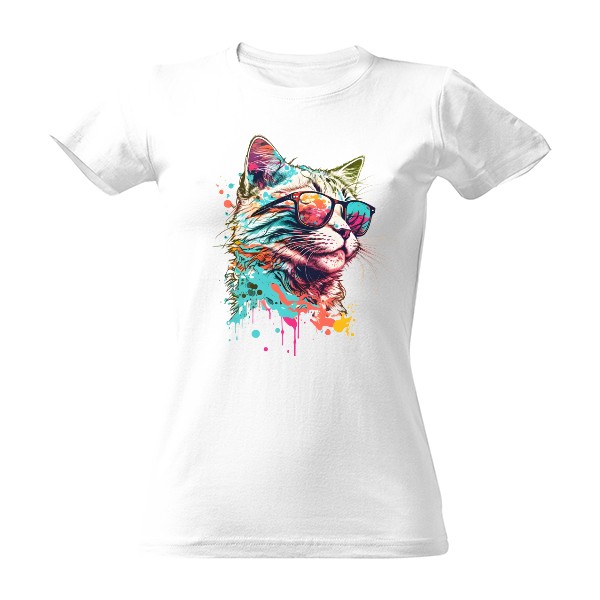 Colorful cat with glasses T-shirt