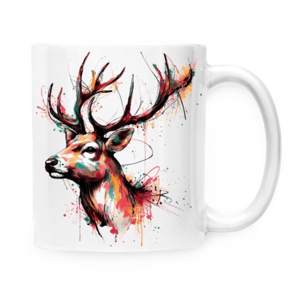 Hrnek malý bílý s potiskem Barevný kreslený jelen