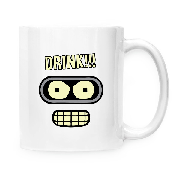 Hrnek malý bílý s potiskem BENDER NEED DRINK!