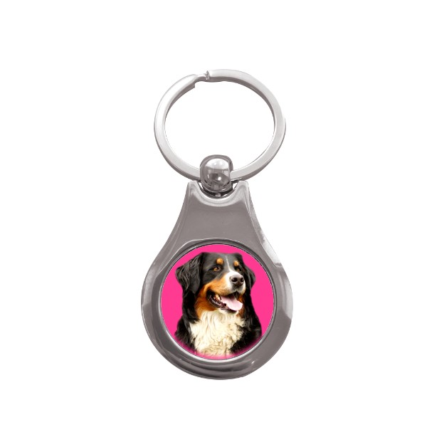 Prívesok na kľúče koliesko s potlačou Bernský salašnický pes