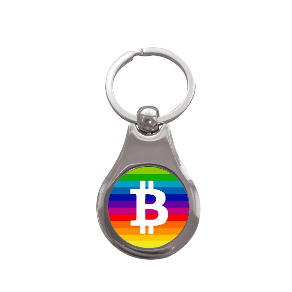 Přívěsek na klíče kolečko s potiskem Bitcoin duha klíčenka