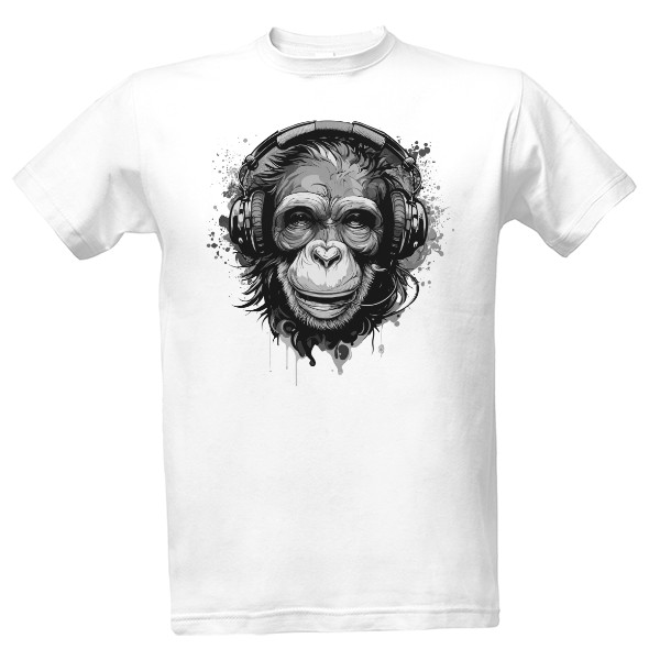 Black and white monkey with headphones T-shirt