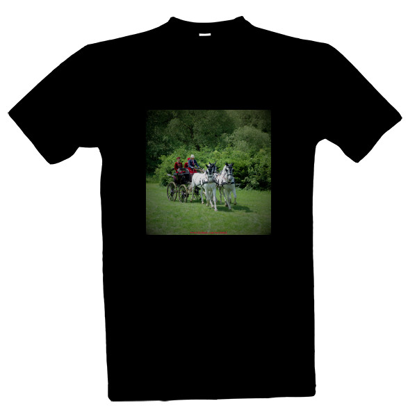 T-shirt Black T-short White Horses and carriage