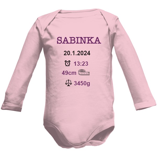 Dětské body Long  s potiskem Body s údaji narození