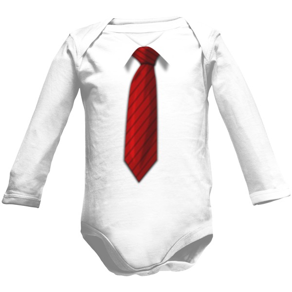 Detské body Long Organic s potlačou Bodyčko s kravatou - biele