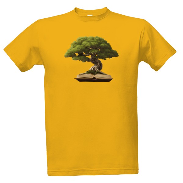Tričko s potiskem bonsai strom a kniha