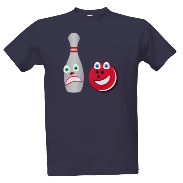 Tričko s potiskem bowling – karikatura bowlingové koule a kuželky