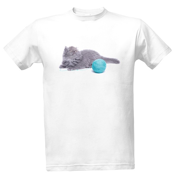 Tričko s potiskem Britská dlouhosrstá kočka s klubíčkem