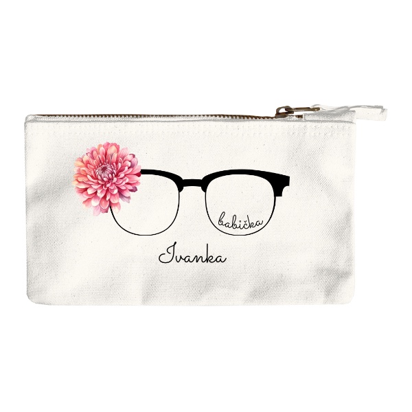 Kozmetická taška s potlačou Brýle s květinou pro babičku se jménem