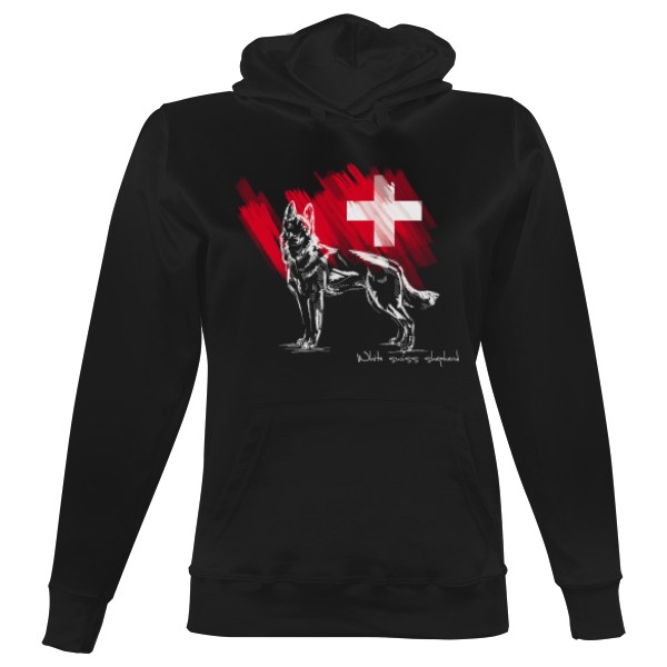 Dámska mikina s kapucňou s potlačou White swiss shepherd - kraťák