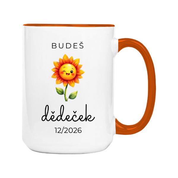 Budeš dědeček s veselou květinou a datem narození miminka