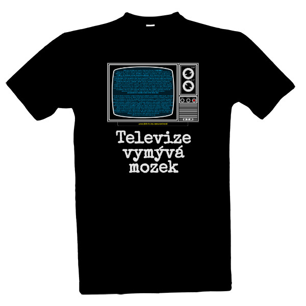 Tričko s potiskem Černé tričko s potiskem Televize vymývá mozek