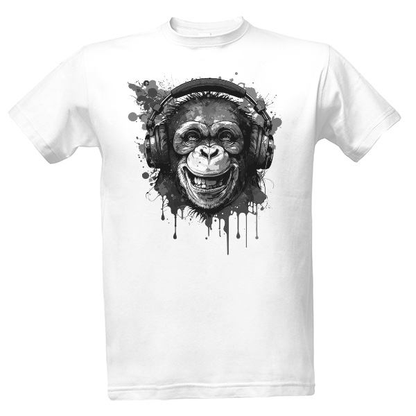 Tričko s potlačou Černobílá opice se sluchátky