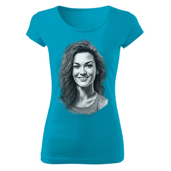 Tričko s potiskem Černobílá žena s dlouhými vlasy