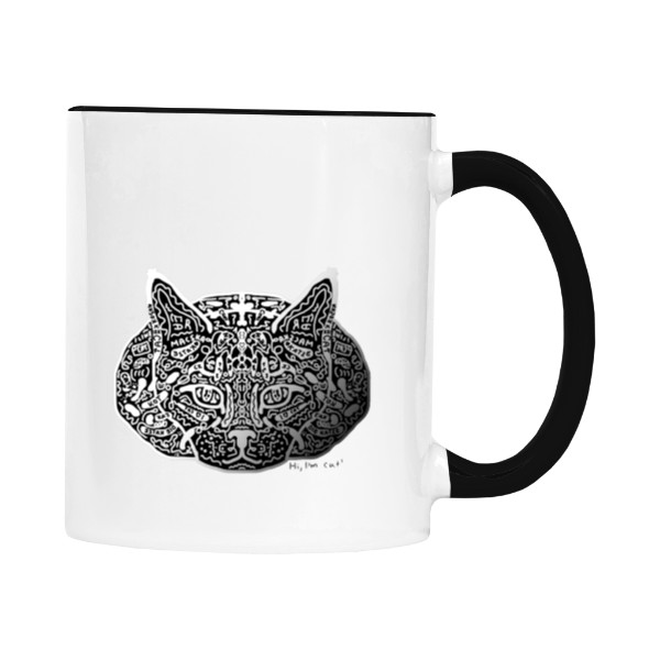 Hrnek malý barevný s potiskem Černý hrnek s Bílou kočkou