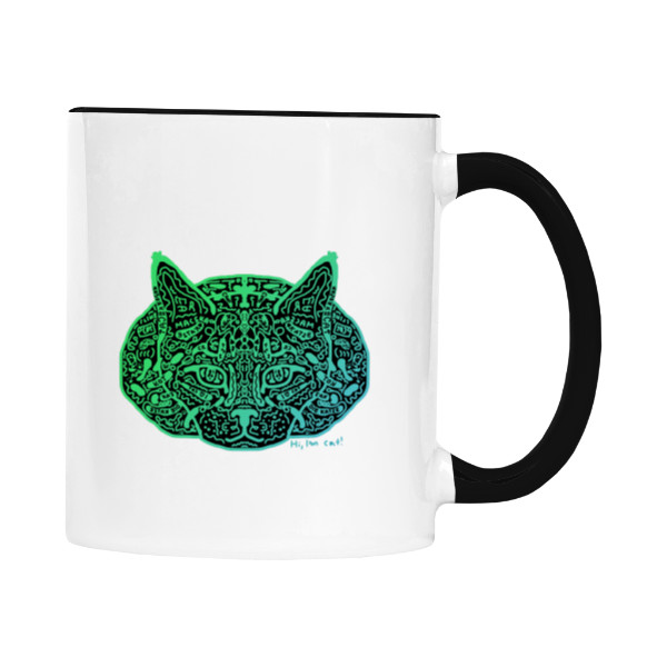 Černý hrnek s Zelenomodrou kočkou