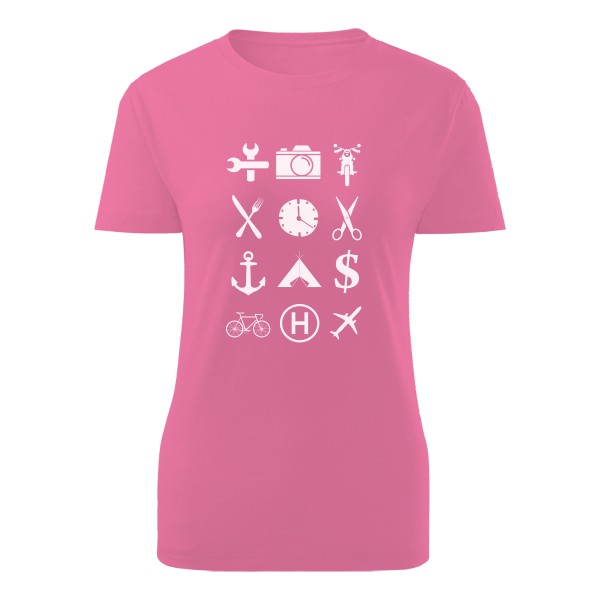 Tričko s potiskem cestovatelské se symboly pro dámy