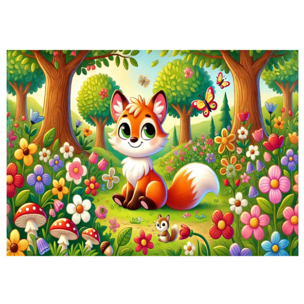 Cheerful Little Fox in a Blooming Forest Meadow