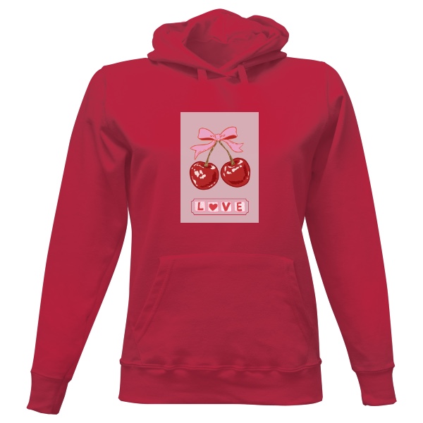 Dámská mikina s kapucí s potiskem Cherry Love mikča